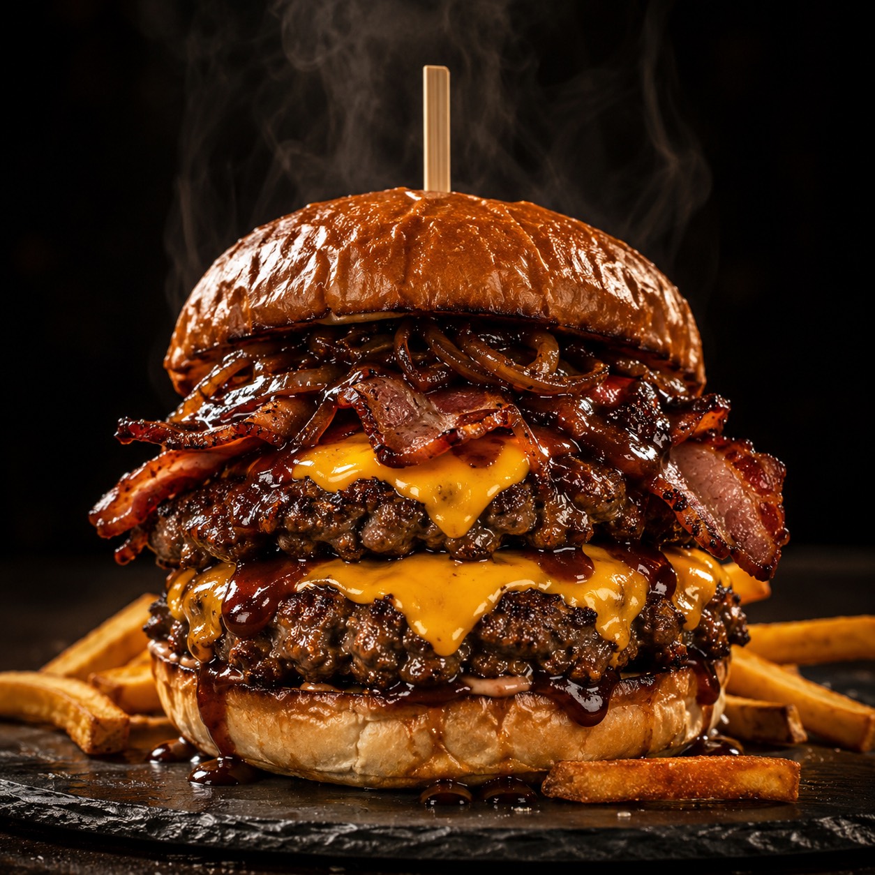 Saftiger Burger auf dem feurigen Grill